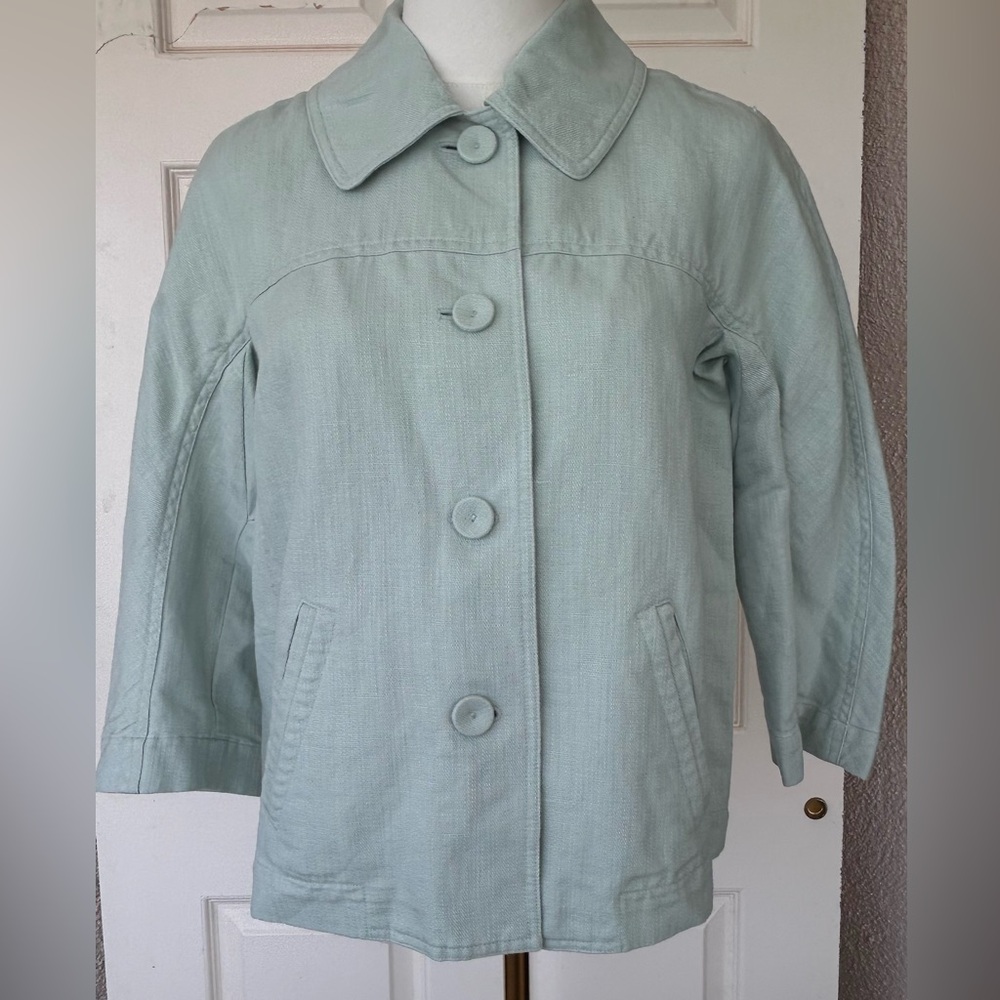 J.Jill Brand Linen Blend Cropped Jacket Mint Size Small